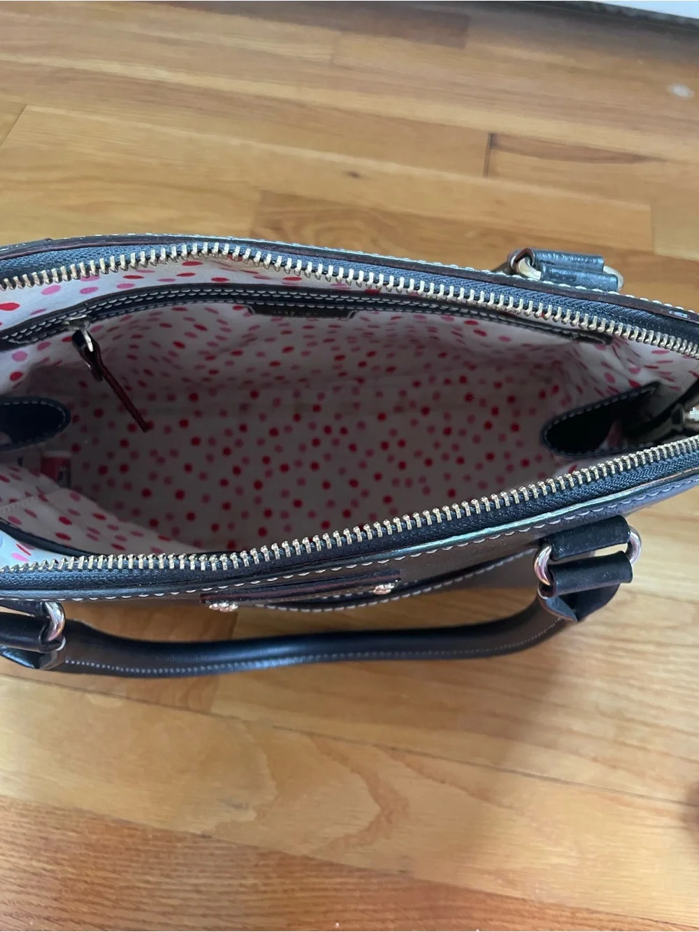 kate spade Black Pebble Leather Satchel with Contrast Stitching